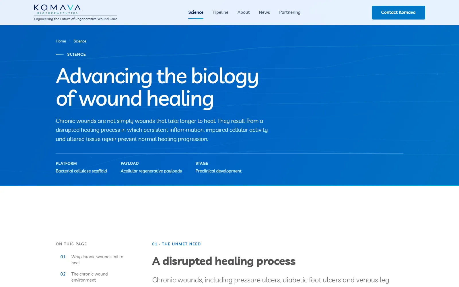 Komava science page explaining the biology of wound healing